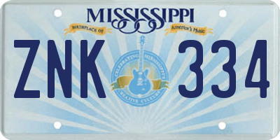 MS license plate ZNK334