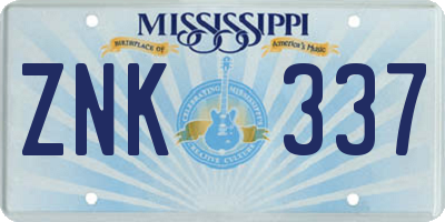 MS license plate ZNK337