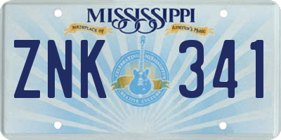 MS license plate ZNK341