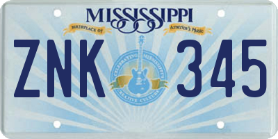 MS license plate ZNK345