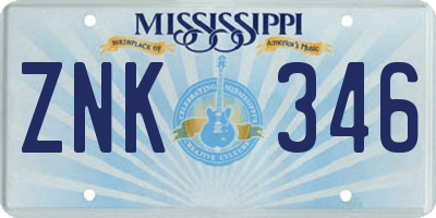 MS license plate ZNK346