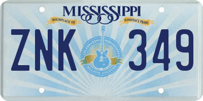 MS license plate ZNK349