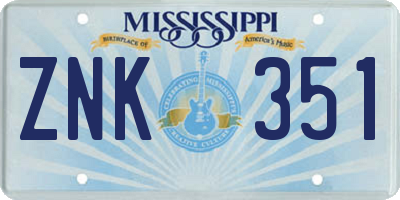 MS license plate ZNK351