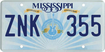 MS license plate ZNK355