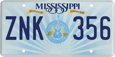 MS license plate ZNK356
