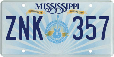 MS license plate ZNK357