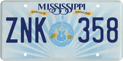 MS license plate ZNK358
