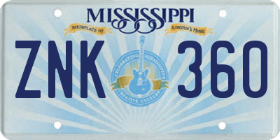 MS license plate ZNK360