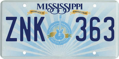 MS license plate ZNK363
