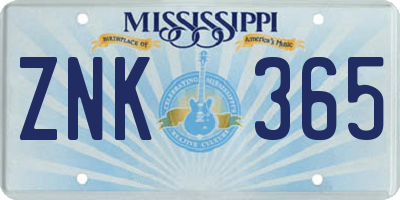 MS license plate ZNK365