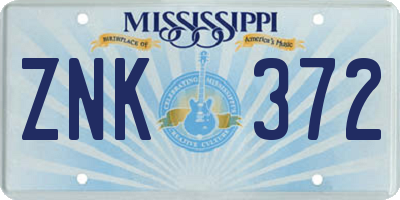 MS license plate ZNK372