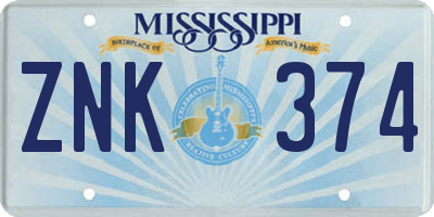 MS license plate ZNK374