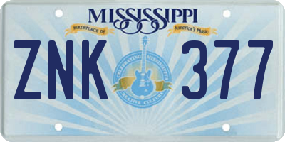 MS license plate ZNK377