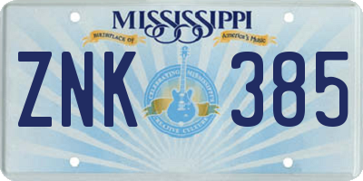 MS license plate ZNK385