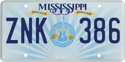 MS license plate ZNK386