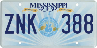 MS license plate ZNK388