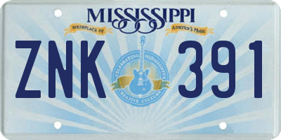 MS license plate ZNK391