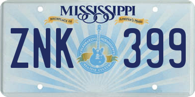 MS license plate ZNK399