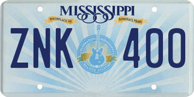 MS license plate ZNK400