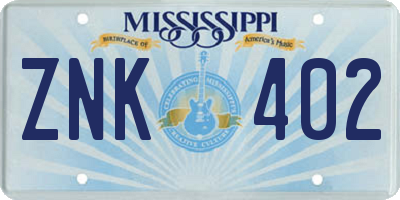 MS license plate ZNK402