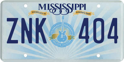 MS license plate ZNK404