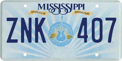 MS license plate ZNK407