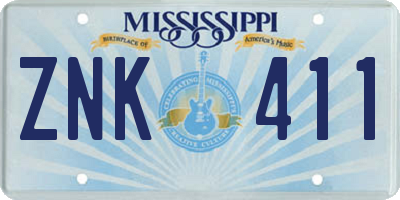 MS license plate ZNK411