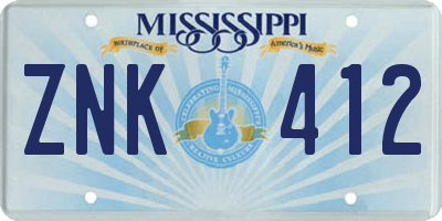 MS license plate ZNK412