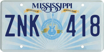 MS license plate ZNK418