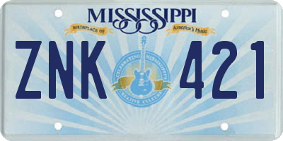 MS license plate ZNK421