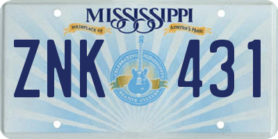 MS license plate ZNK431