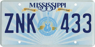 MS license plate ZNK433