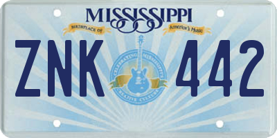 MS license plate ZNK442