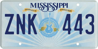 MS license plate ZNK443