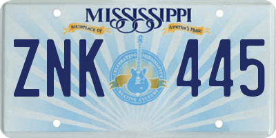 MS license plate ZNK445