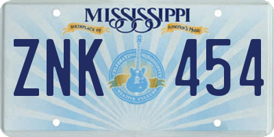 MS license plate ZNK454