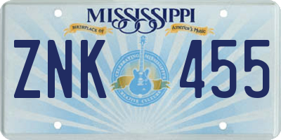MS license plate ZNK455