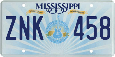 MS license plate ZNK458