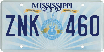 MS license plate ZNK460