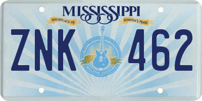 MS license plate ZNK462
