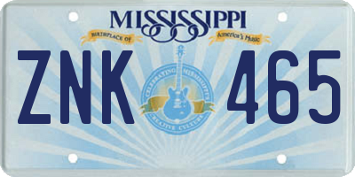 MS license plate ZNK465