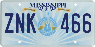 MS license plate ZNK466