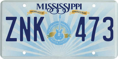 MS license plate ZNK473