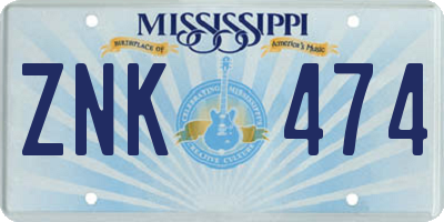 MS license plate ZNK474