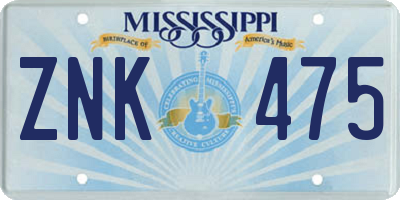MS license plate ZNK475