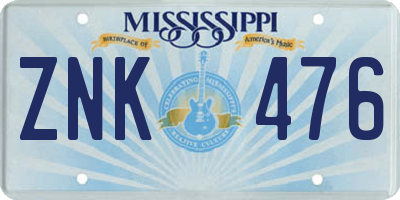 MS license plate ZNK476