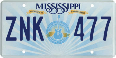 MS license plate ZNK477