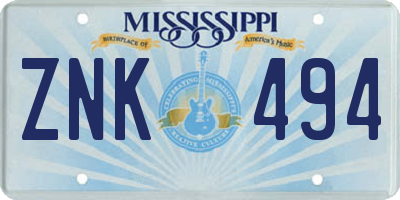 MS license plate ZNK494