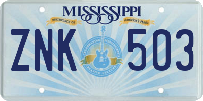 MS license plate ZNK503