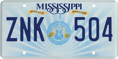 MS license plate ZNK504